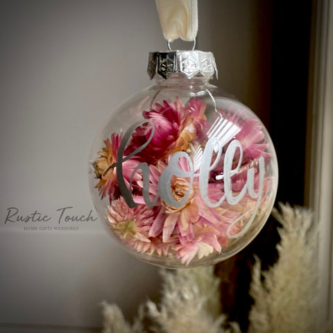 Personalised Dried Flower Bauble.